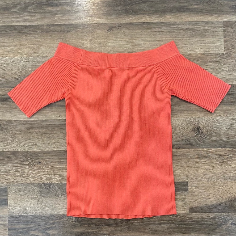 Anthropologie Pink Ribbed Off The Shoulder Top - Picture 2 of 5
